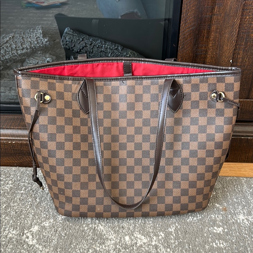 Brown Checkered Tote Bag
